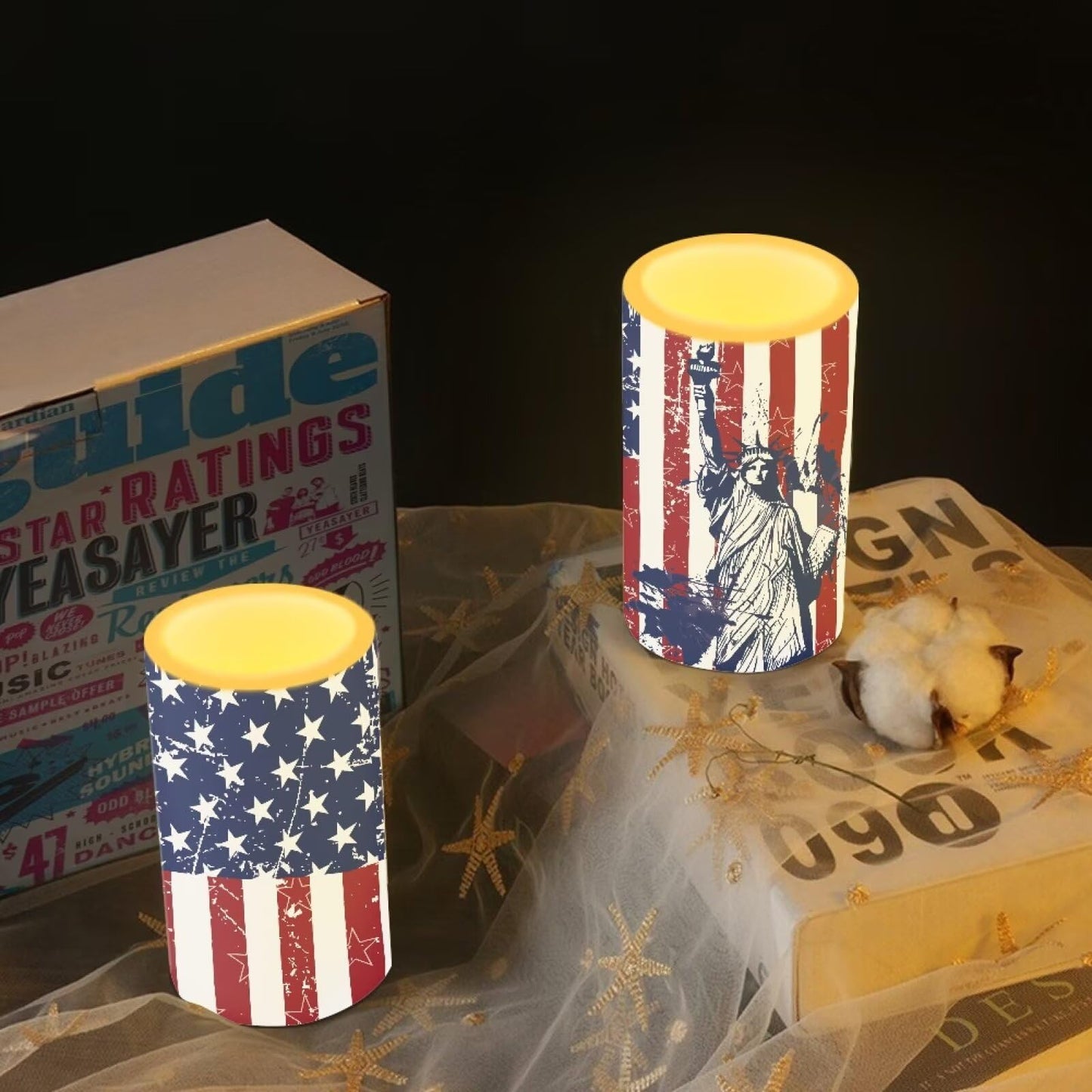 NETILGEN American Flag Statue of Liberty Set of 2 Flameless Candles LED Battery Operated Candles with Realistic July 4th Independence Memorial Day Decoration