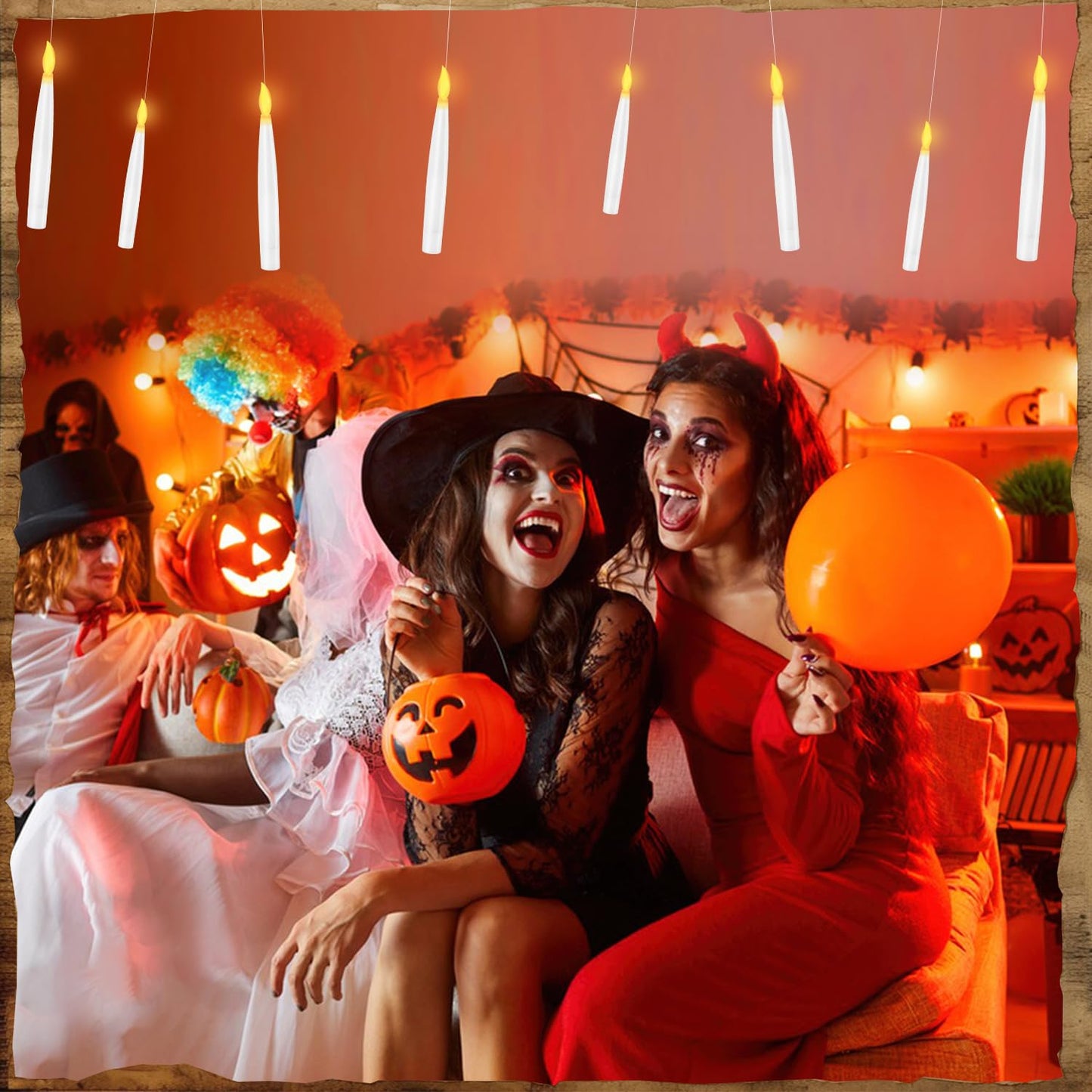 Floating Candles with Wand, 12 Pcs Magic Hanging Candles Halloween LED Taper Candles Battery Operated Floating Flameless Candles Floating Candles Hanging for Halloween Decorations