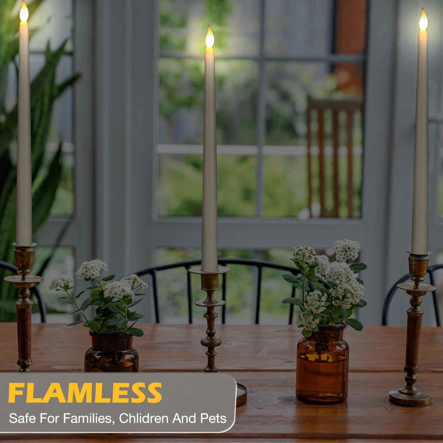 Tuanse 24 Pack 24 Pack Flameless Flicker Taper Candles Bulk with Remote and Timer, Battery Operated LED Warm White Taper Candles Light for Home Wedding Decoration Gifts (Beige,12 Inch)