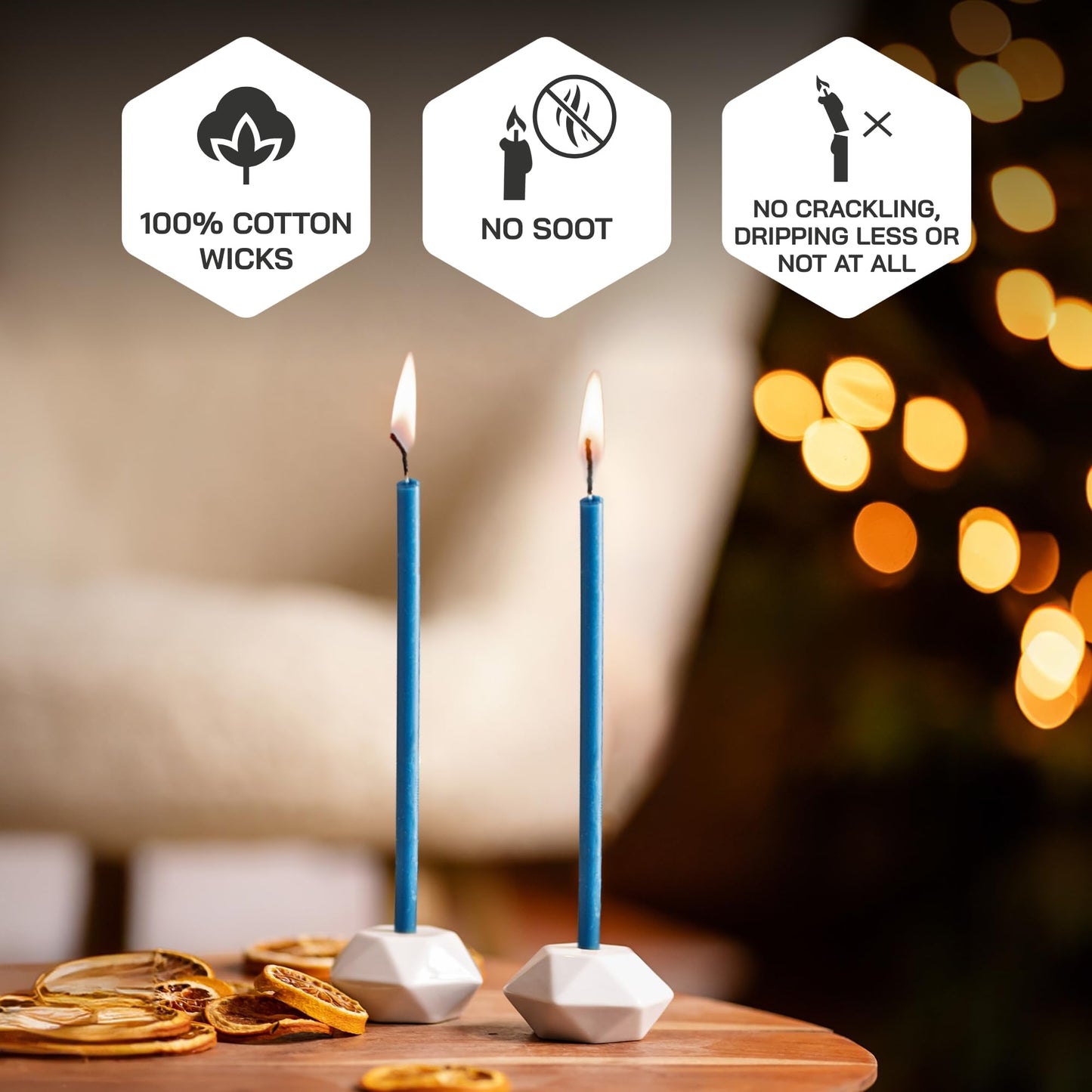 Danilovo Thin Taper Beeswax Candles - No-Drip, Smoke-Less, Tall, Decorative, Honey Scented Candles Ideal for Church Prayer, Rituals, Decor or Birthday – 6.3”x0.2” (Blue, 100pcs)