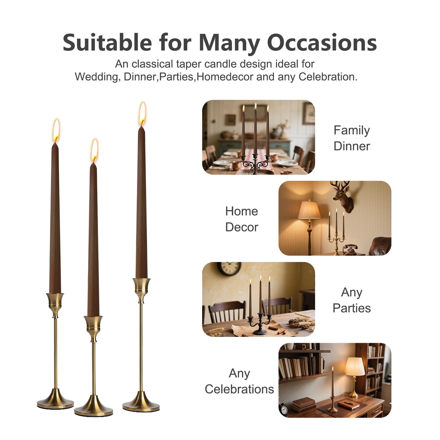 8 Pack 10 Inch Nut Brown Taper Candles for Dinner Home Decor Wedding Shower