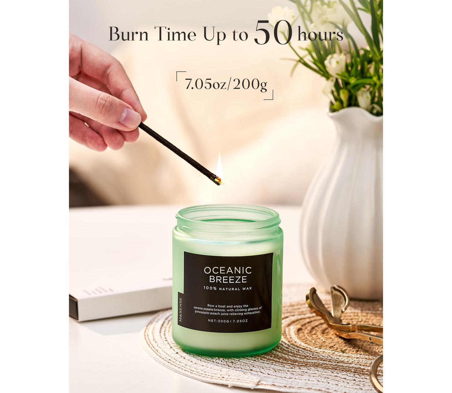 M&SENSE Oceanic Breeze Home Scented Candles, 7.05oz Natural Soy Wax, 50-Hour Slow Burning, Non Toxic Organic Candle, Aromatherapy Fragrance for Stress Relief, Housewarming Gifts for Women/Men