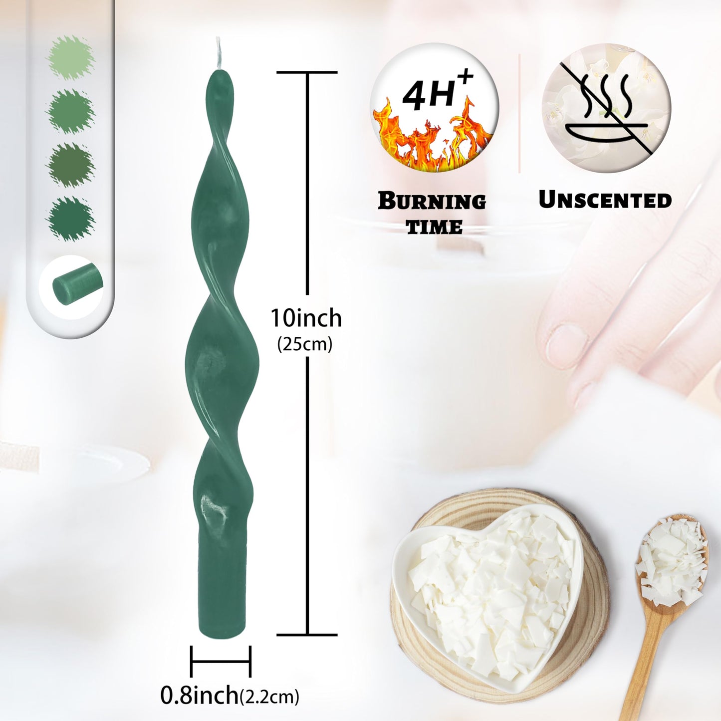 Smokeless Spiral Candles Gradient Green 10 Inch Long Twisted Candles Handmade Unscented Dinner Taper Candles for Wedding Decoration Christmas Gifts