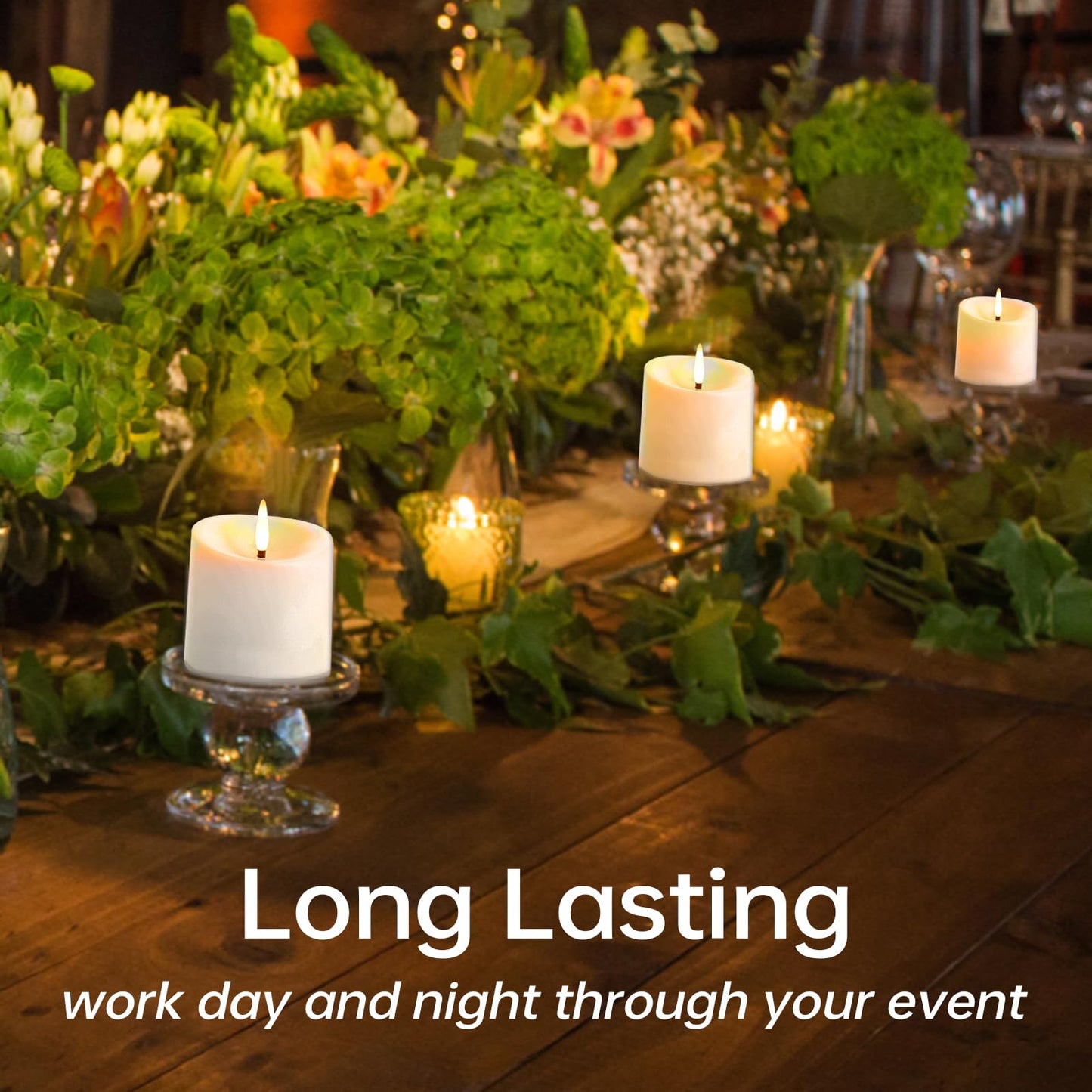 TECHLONG Outdoor Waterproof Flameless Candles with Timer, Remote Control Battery Operated Candles Flickering Last 600 Hours, 3"x3" Realistic Electric Fake LED Candles, Ivory Plastic, Set of 3