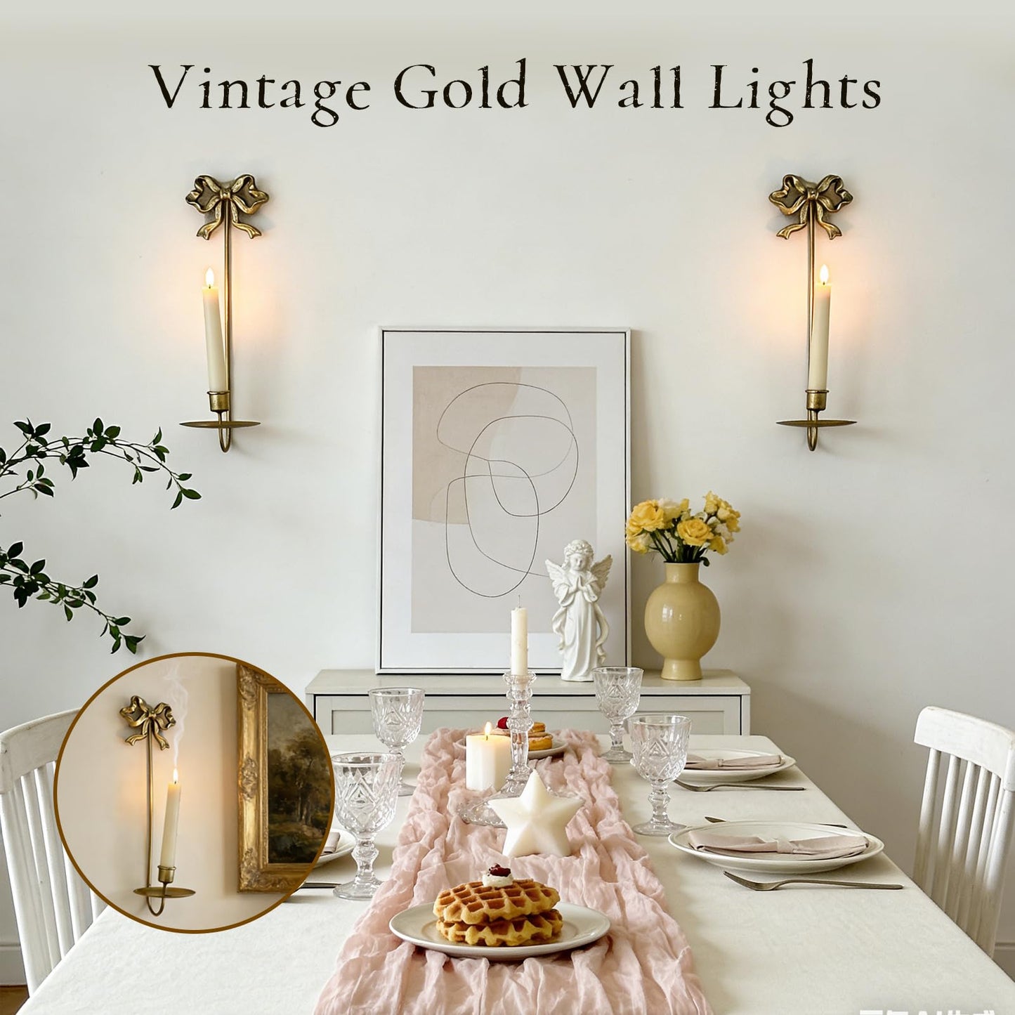 Wall Sconces Candle Holder Set Butterfly Metal, Gold Modern Bow Modern Arched Design for Farmhouse, Wedding Decor, Home Decoration, Candelabros de Pared para Sala, 16 Inches Tall