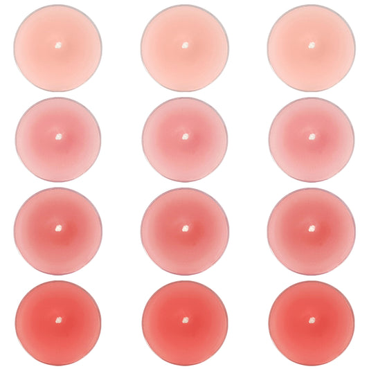 Rose Scented Tea Light Candles 12 Pack Gradient Pink Hand Poured Smokeless 4 Hours Clean Burning Small Round Tealight Candles for Mother's Day Meditation Romantic Dinners Wedding Cozy Evenings