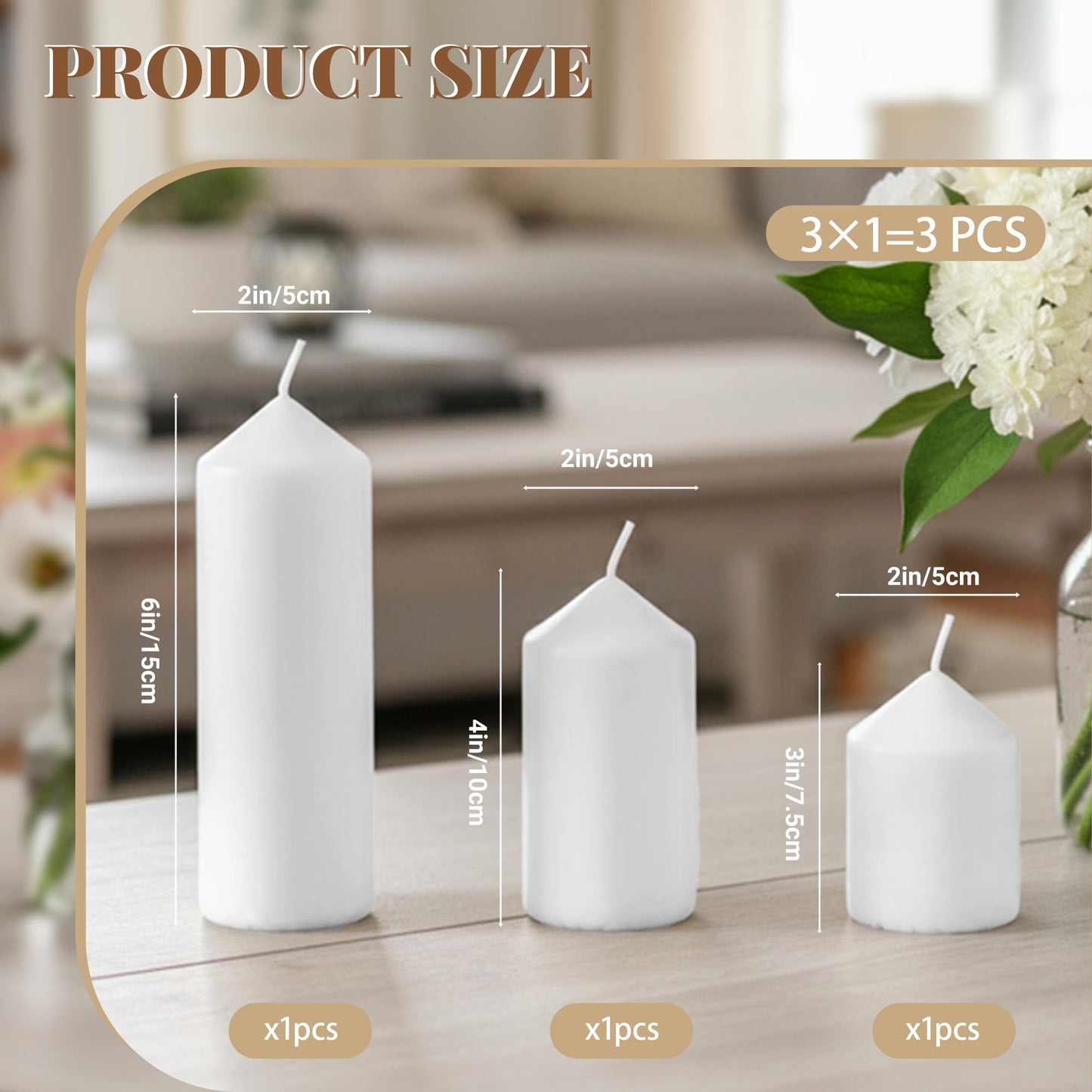 HTTBEIZI Pillar Candles Bulk Set - Unscented, Smokeless, Dripless | 3 Sizes: 2x3, 2x4, 2x6 Inches | Ideal for Weddings, Christmas & Home Decor (18, White)