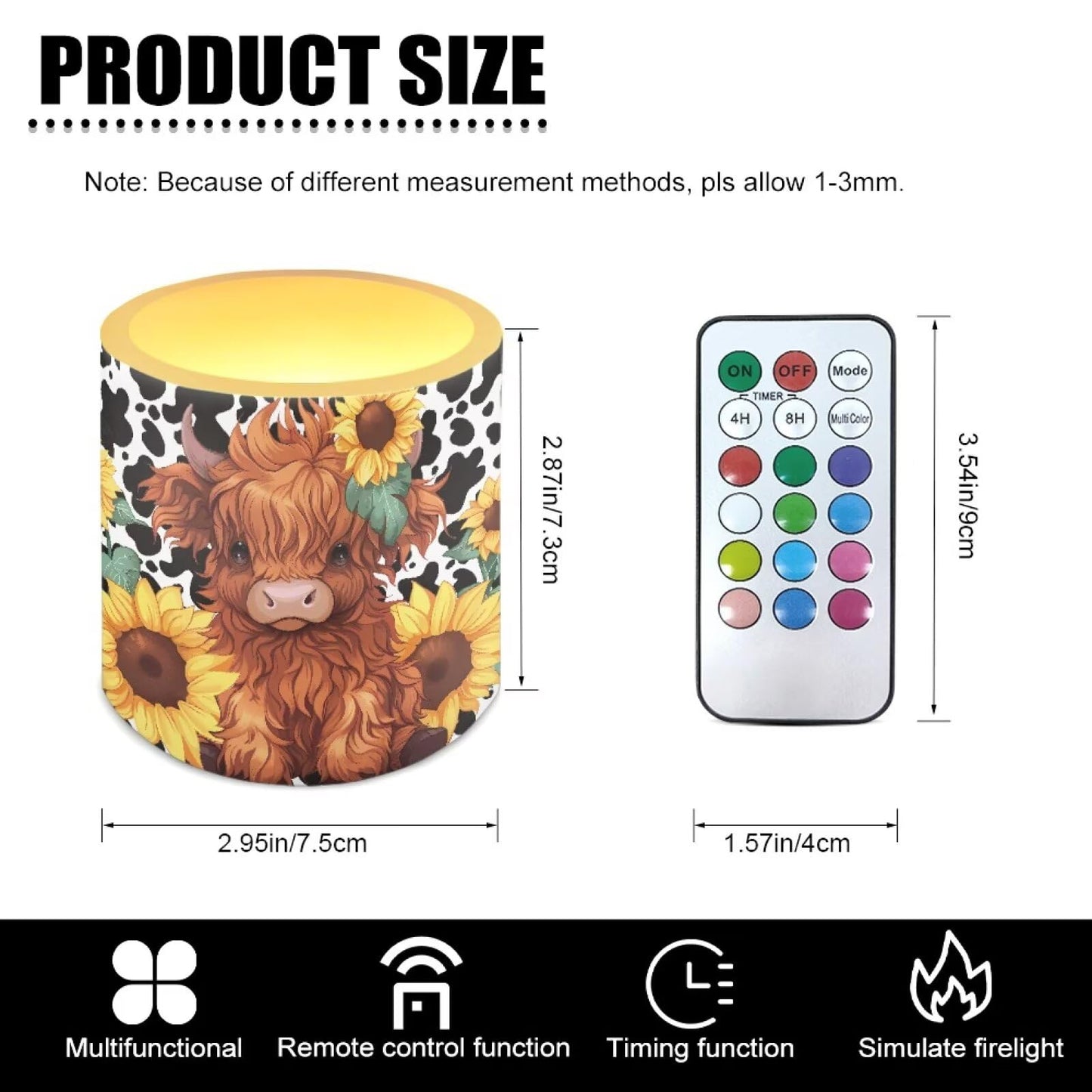 NETILGEN Sunflower Highland Cow Flameless Candles with Remote Control Timer LED Pillar Candles Set of 4 Battery Operated Candles for Home Living Room Decor