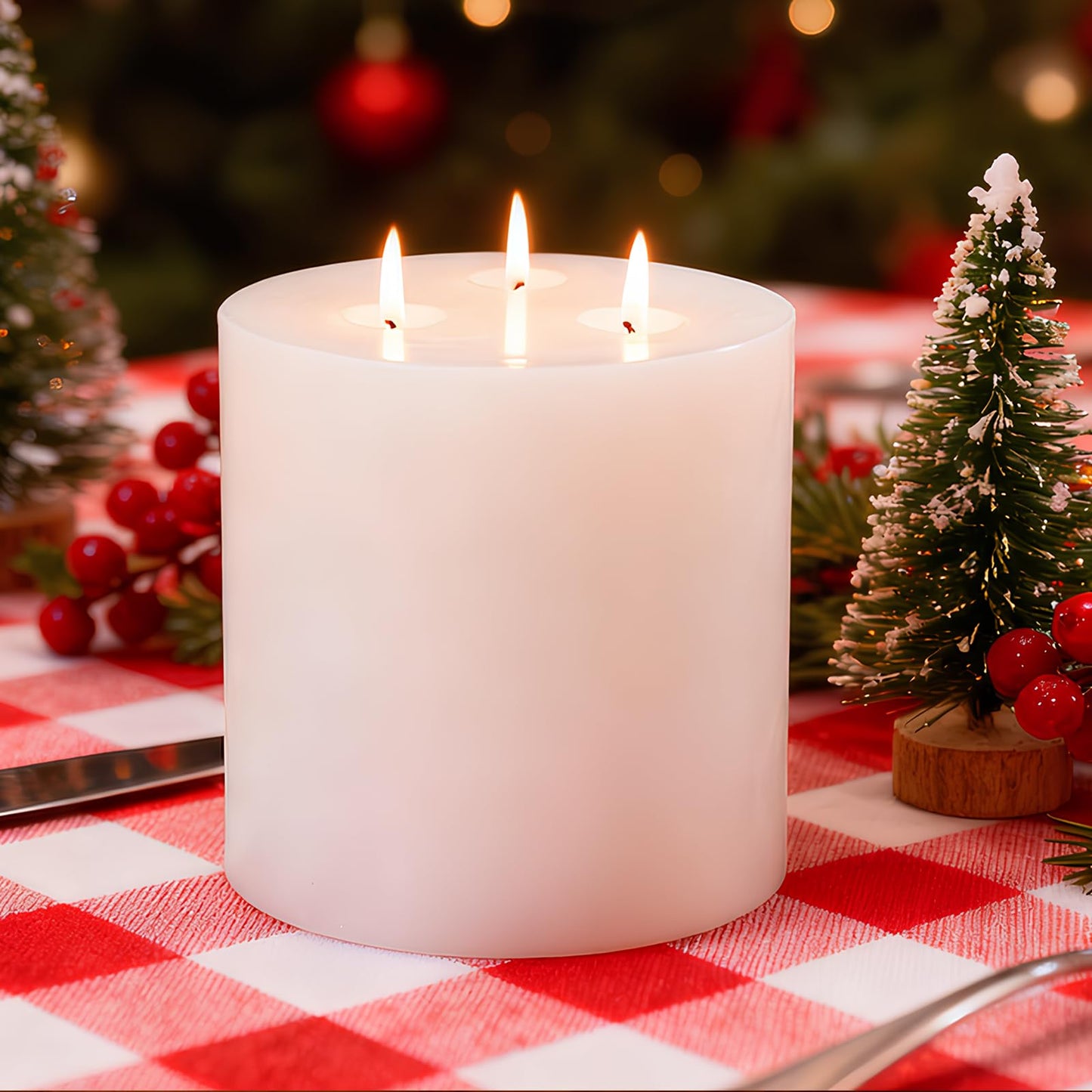 Extra Large Pillar Candles 3 Wick Unscented White Candles Emergency Pillar Candle 175 Hours Long Burning Candle 6" x 6" Dripless Smokeless Dinner Candles for Home Party Wedding