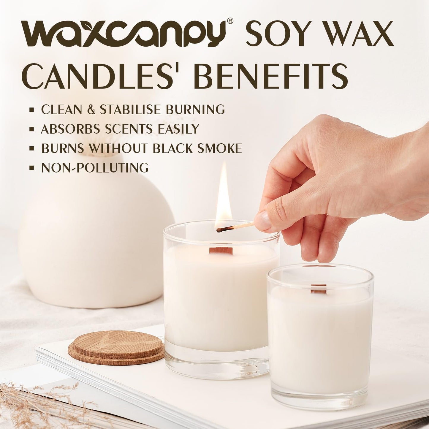 Soy Wax, Waxcanpy Natural Soy Wax for Candle Making, Organic Candle Wax from Farm, No Additives, Harmless and Pure (20lb)