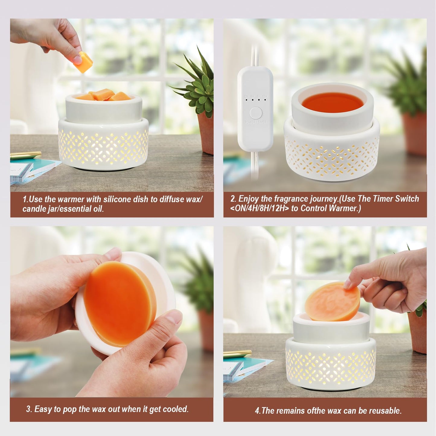 VICTORIA AROMA Cearmic Wax Melt Warmer with Timer - Candle Melter with Silicone Liner Electric Wax Warmer for Scented Wax, Fragrance Oil Burner for Home, Office, Bedroom Decor, and Gifts