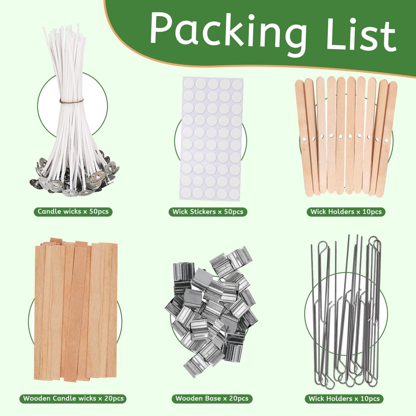 BlingFun Candle Making Supplies Kit - Natural Cotton & Wooden Wicks with Stickers, Sustainers, Holders for Soy Wax, Beeswax, Coconut Wax DIY Candle Making Supplies (Pack of 6)