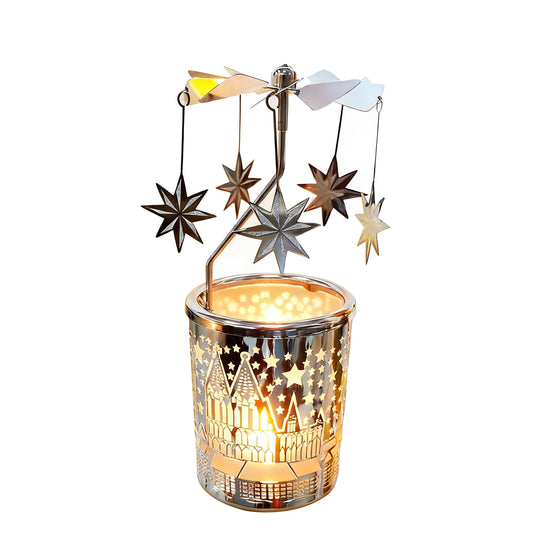 adkinzim Rotary Candle Holders Spinning Tealight Holders Carousel for Tabel Decoration for Children Friend (SIilver Stars)