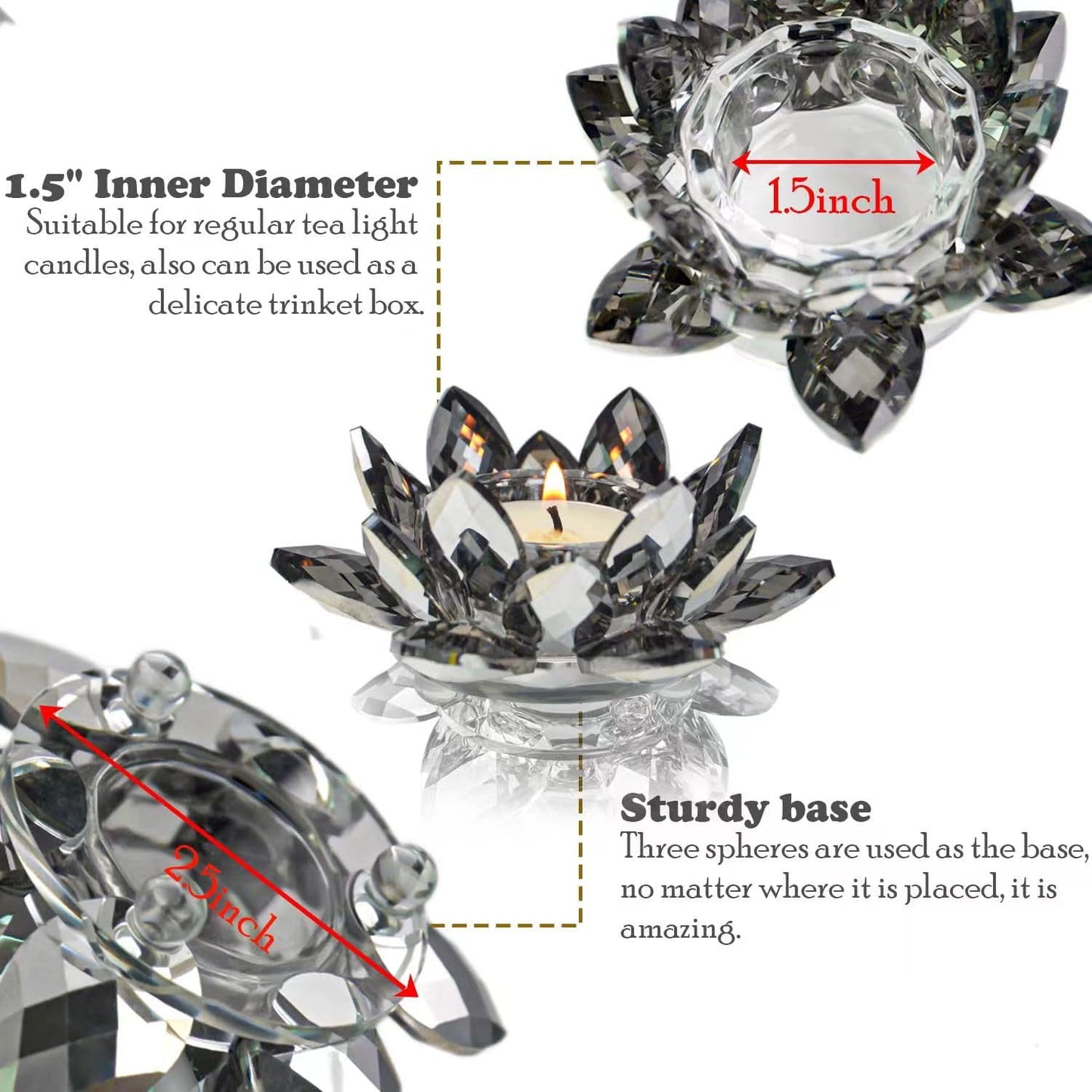 Kolnlala Crystal Lotus Flower Tealight Candle Holders/Glass Tea Light Candlestick Decor Decoration for Christmas Home Wedding Party… (1, Black 1pc)