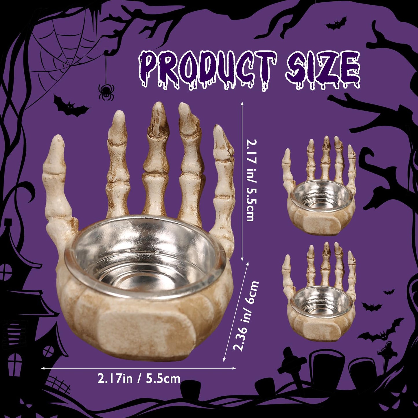 Helloween Candle Holder Set of 3 keleton Hands Candlestick Holders,Resin Decor for Home Tabletop Spooky Theme Party Decor Supplies