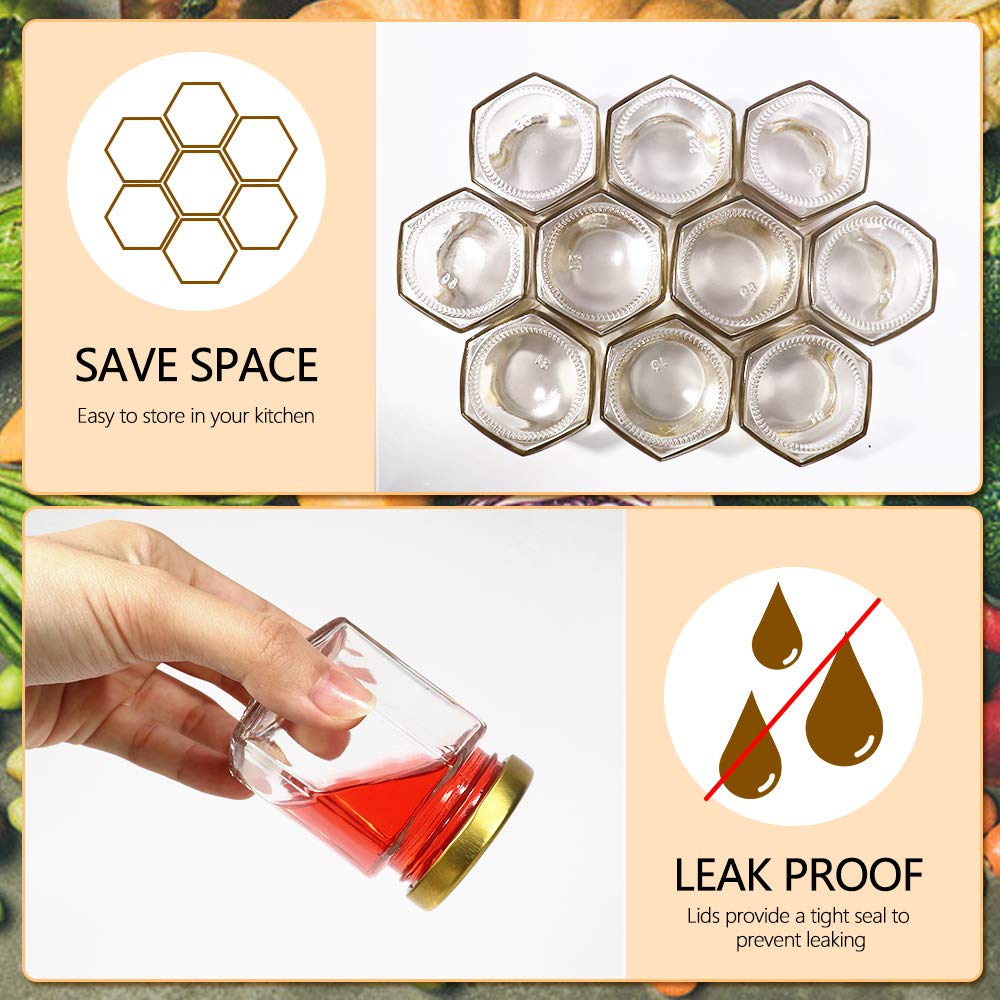 BIGIVACA 3 oz Mini Honey Jars - 30 Pack Hexagon Glass Jars with Wood Dippers, Gold Lids, Bee Pendants, Jutes, Stickers for Wedding Favors, Party Favors, Candle Making