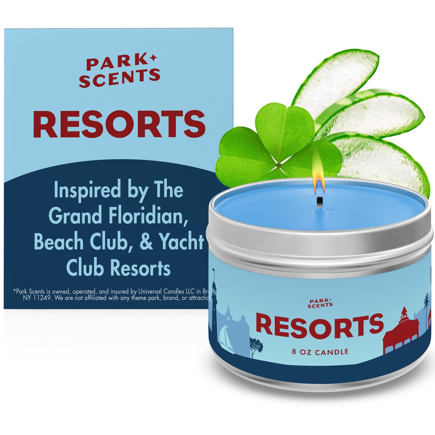 Park Scents Resorts – Floridian Theme Park Luxury Hotel Candle – Clover, Aloe, Citrus & Daisy Scented Candles for Home – 8oz Vegan Soy Wax Blend, Birthday Gifts for Women, Hostess, Sister, Best Friend