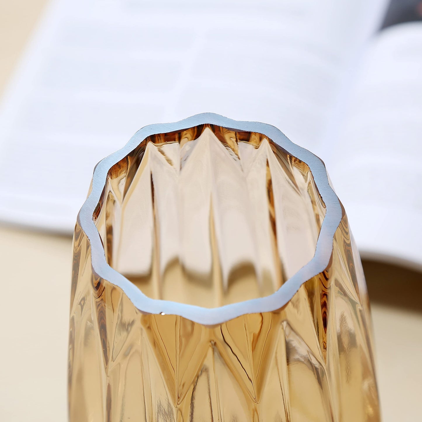Lucky Bird Amber Glass Vase - Modern Tall/Short Ribbed Vase for Flowers & Candles - Amber H11.8" Centerpiece HomeDecor