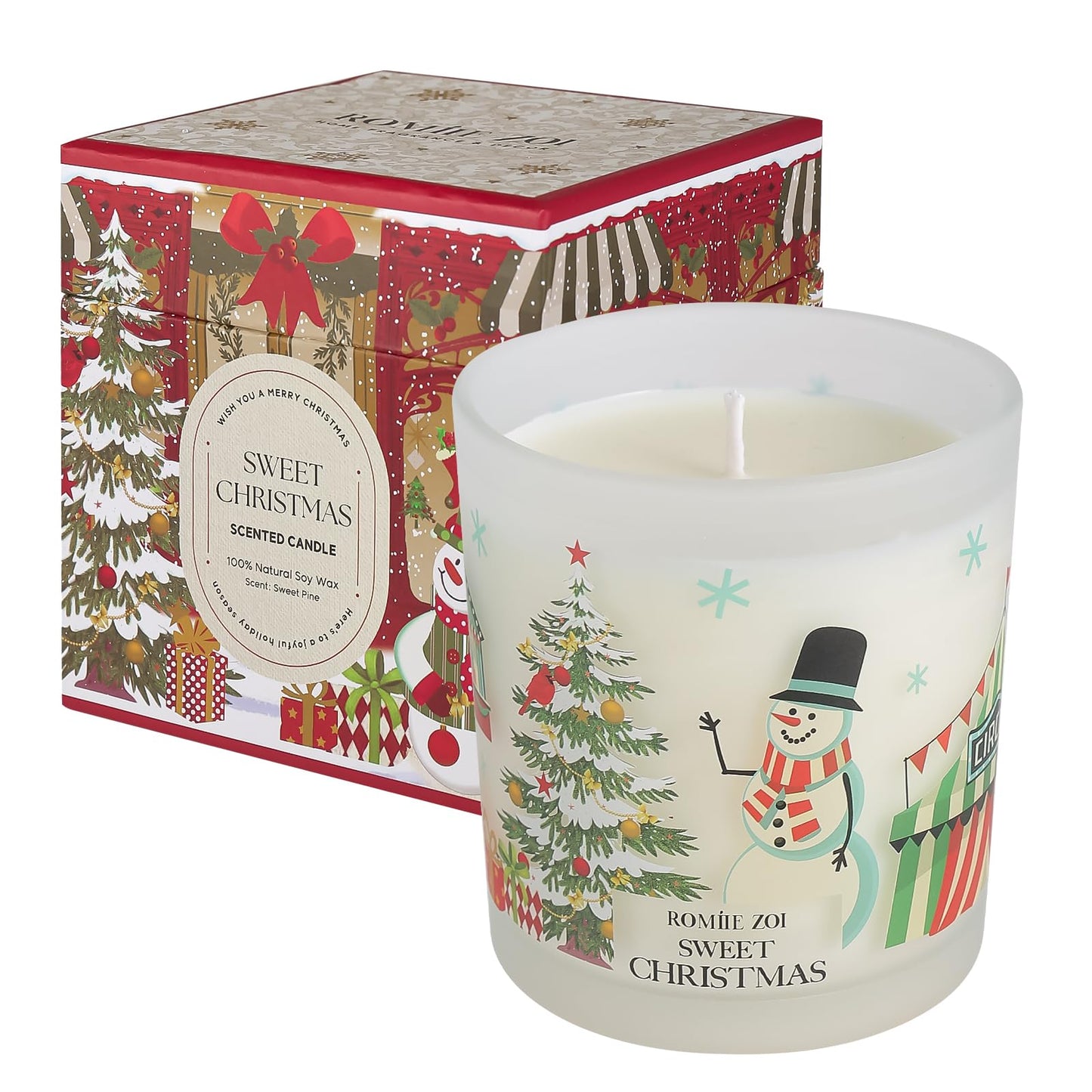 ROMIIE ZOI Christmas Scented Jar Candle - 6oz Soy Wax Candle - Sweet Christmas Infused with Sweet Pine Aroma - Keepsake Box Special for Holiday Gifts