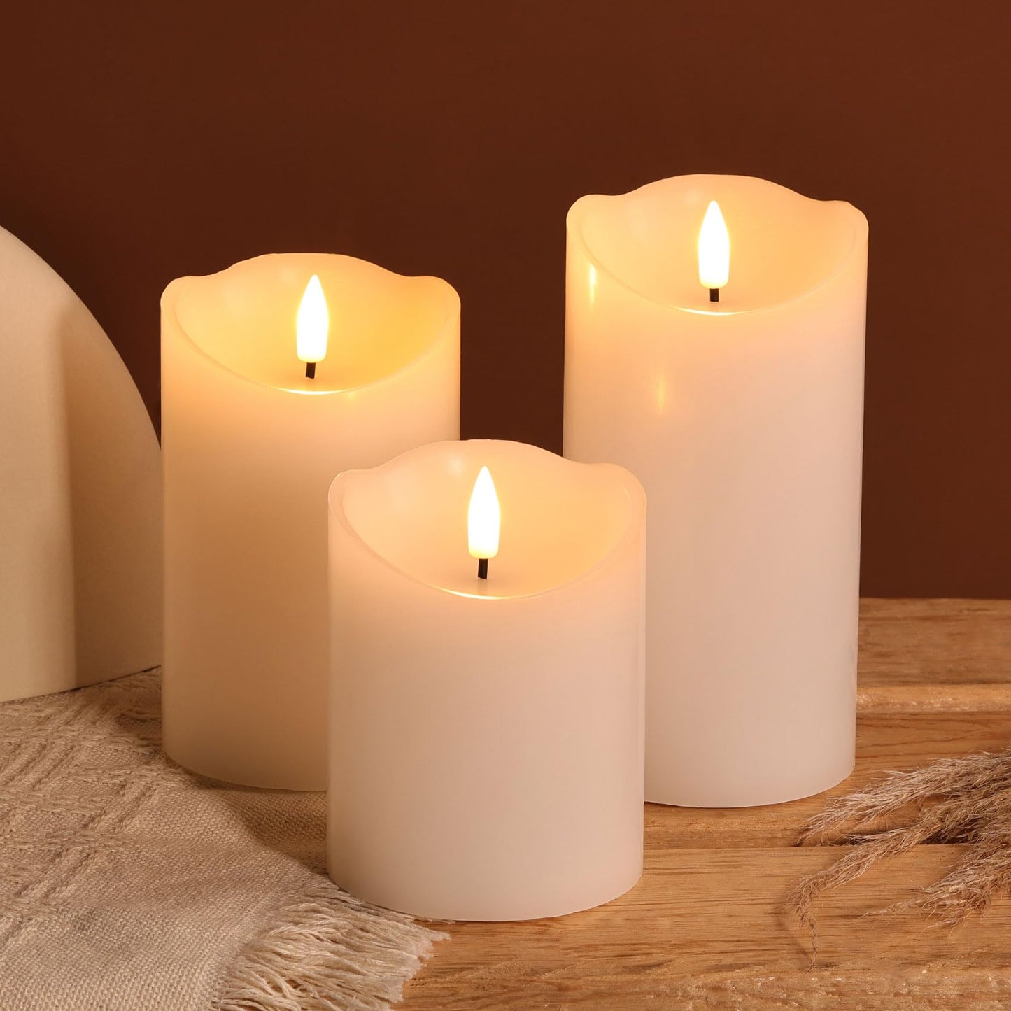 Girimax White Flameless Pillar Candles with Remote, LED Candles Battery Operated, Real Wax Electric Candles Flickering Set of 3