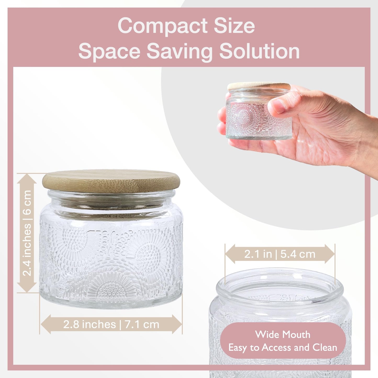 LINGSHINE 4 oz Decorative Mini Glass Jars with Bamboo Lids (24 pack, 4 Colors)