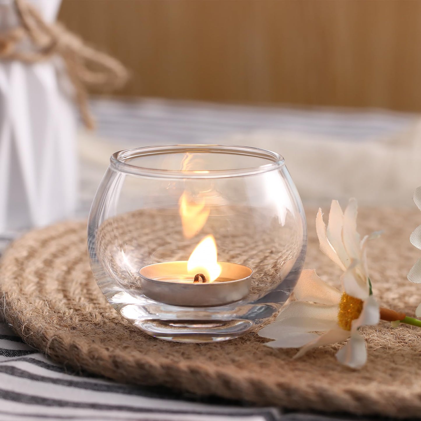 Volens Clear Votive Candle Holders Set of 12, Glass Tealight Candle Holder Bulk for Wedding Decor and Home Decor