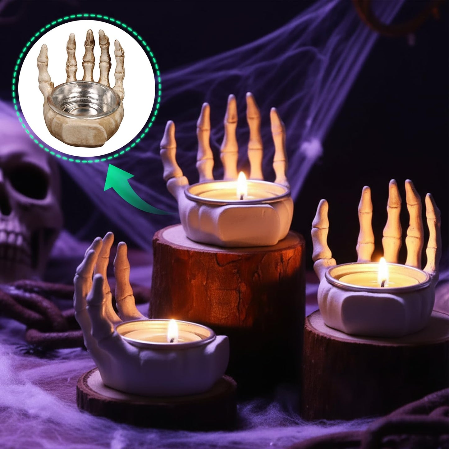 Helloween Candle Holder Set of 3 keleton Hands Candlestick Holders,Resin Decor for Home Tabletop Spooky Theme Party Decor Supplies