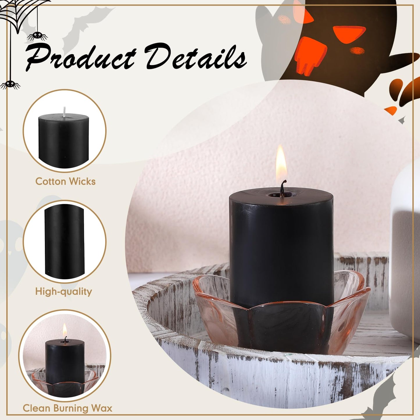 Lounsweer 12 Pcs Pillar Candles Bulk for Wedding Unscented Pillar Candles 3 Set 2 x 3/6/8 Inch Multi Size for Weddings Engagement Spa Home Party Events Ceremony(Black)