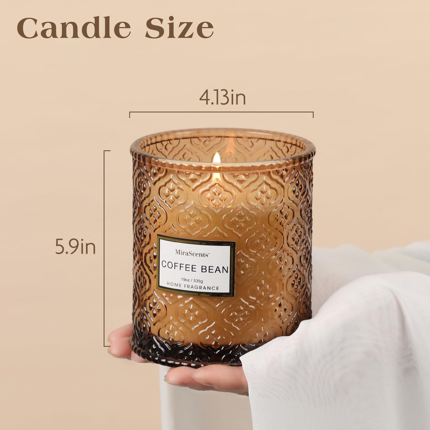 Coffee Bean Scented Candles, 19oz Aromatherapy Candles Gifts for Women, Brown Luxury Large Decorative Candles in Glass, Natural Soy Wax for Home