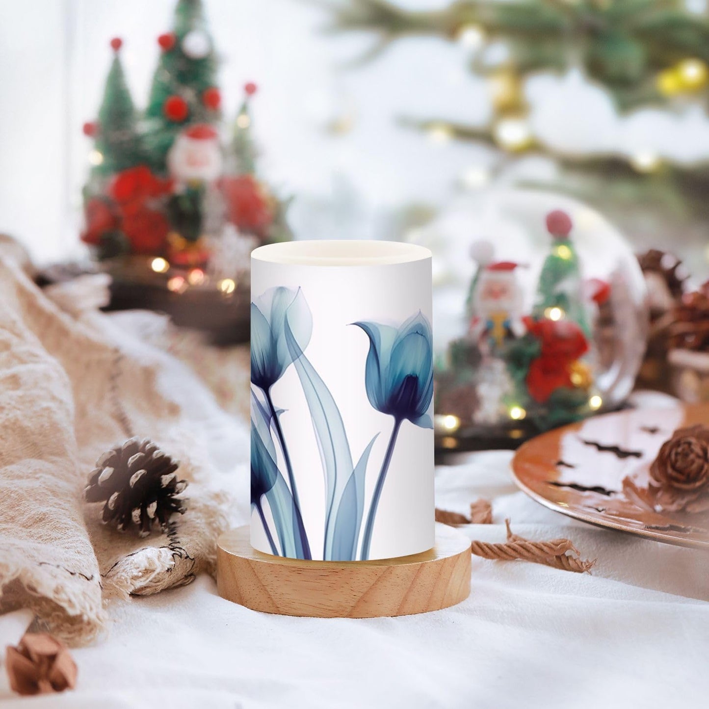 BOENLE Flickering Flameless Candles, Blue Tulip Flower LED Candles with Remote Timer, Set of 2 Battery Operated Candle for Valentine Wedding Birthday