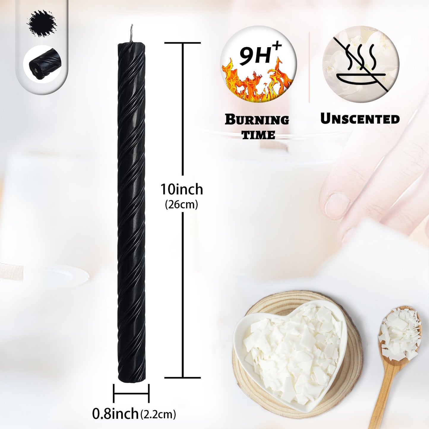 Dripless Taper Candles Unscented Black Spiral Candles Smokeless Long Dinner Candles 10 Inch Long Lasting Burn Candlesticks for Home Decoration Christmas Gifts(2Pcs)