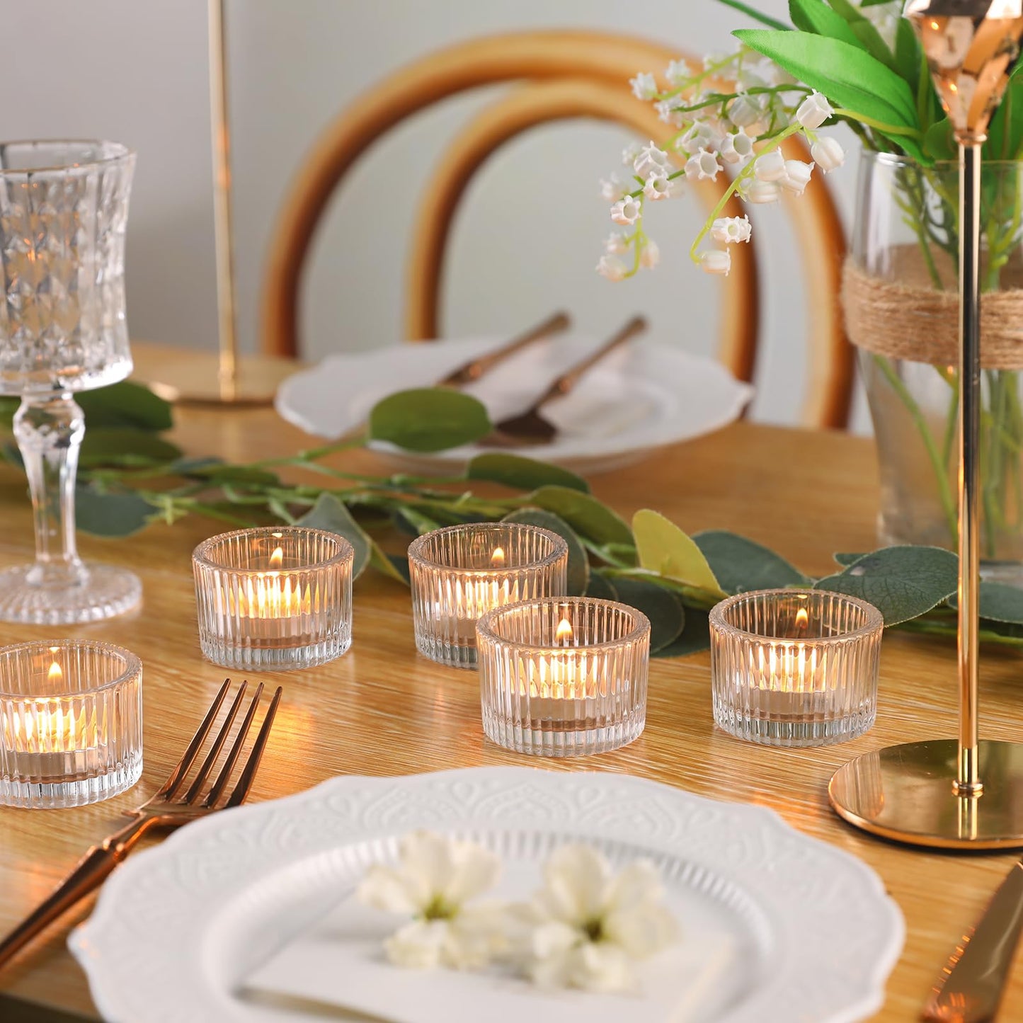 Lanttu Clear Tealight Candle Holder Set of 12, Small Votive Candle Holders for Wedding, Glass Tea Light Candles Holder for Party&Home Decor, Table Centerpiece (2''Dia*1.4''H)