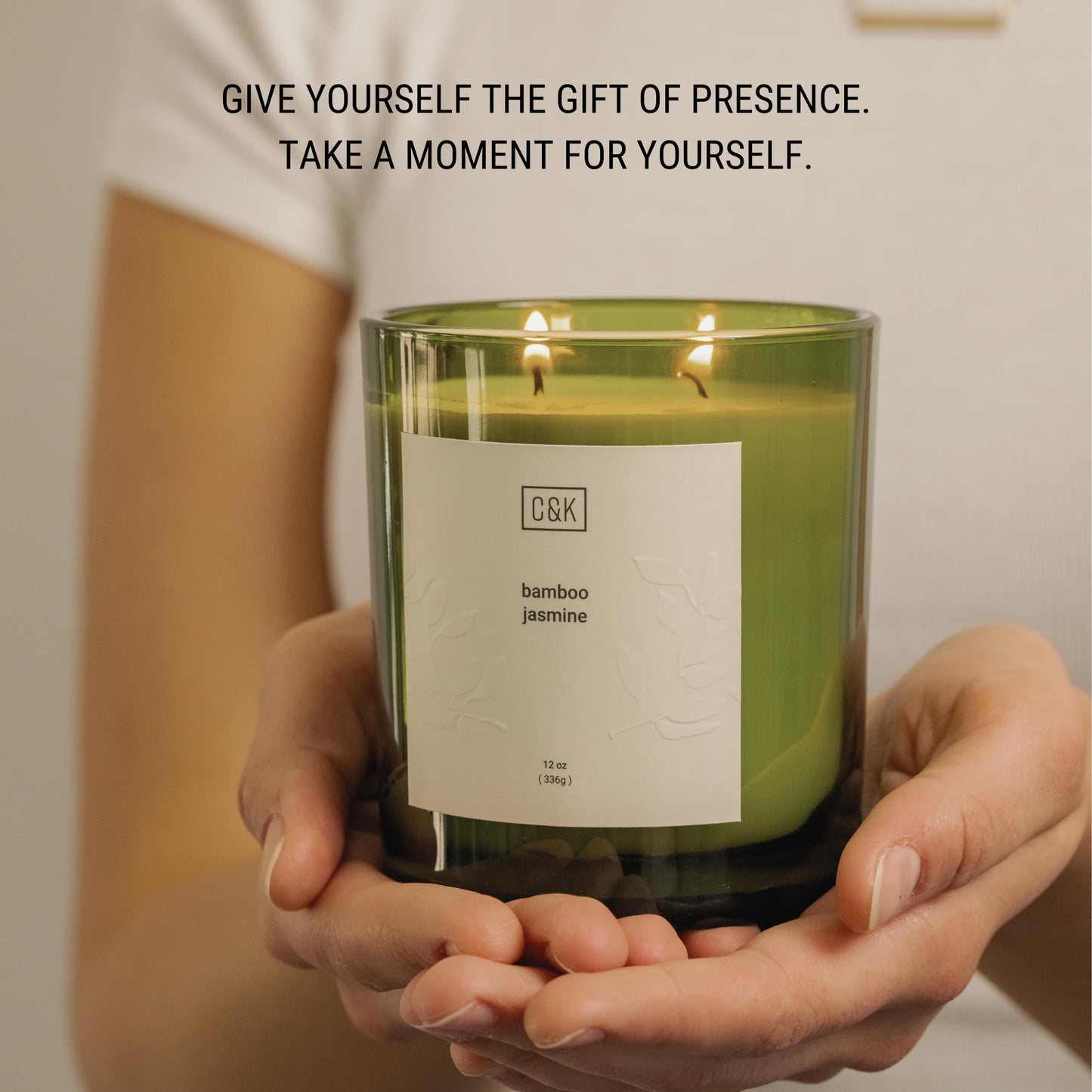 Craft & Kin 12oz Bamboo Jasmine Candle for Home | Premium Green Scented Candles for Men | Winter Candles Made with Natural Soy | Holiday Candle Gifts for Men and Women | Nature Collection