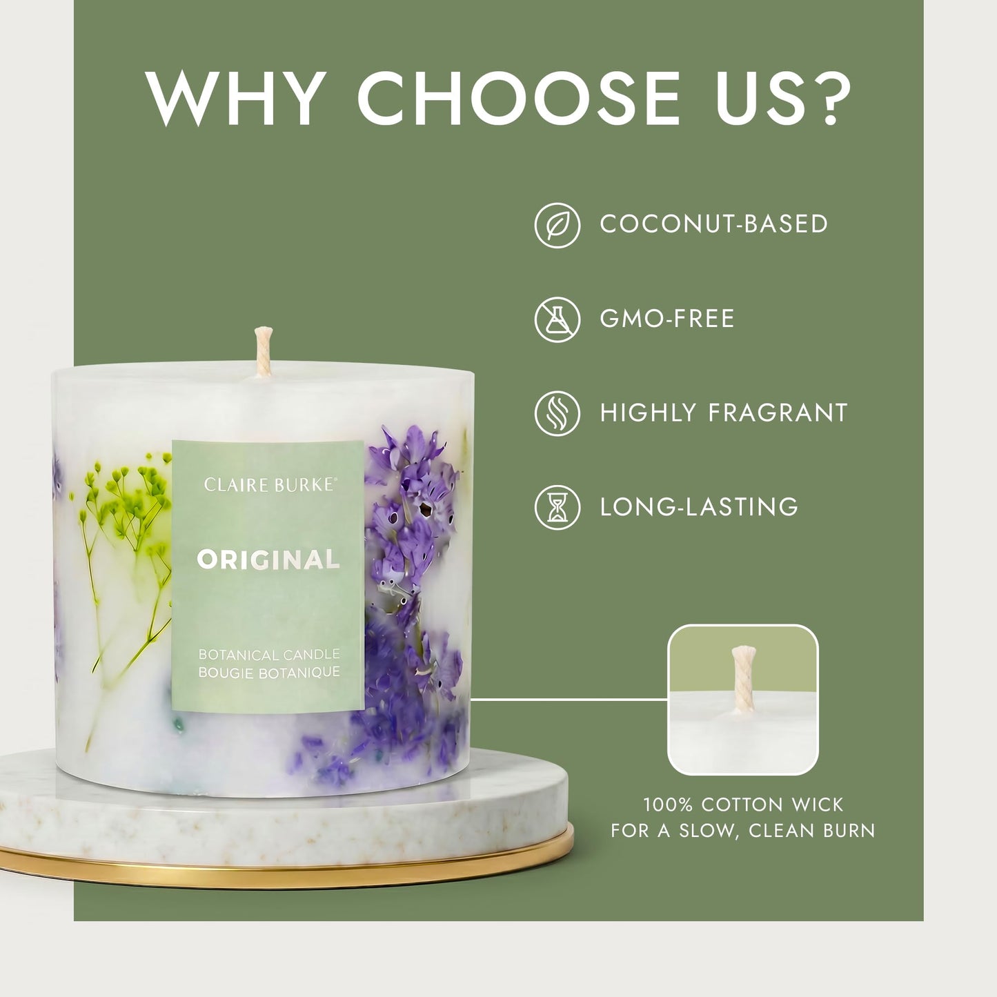 Claire Burke Botanical Decorative Candle Original Scent 18 Ounces, 1 Count