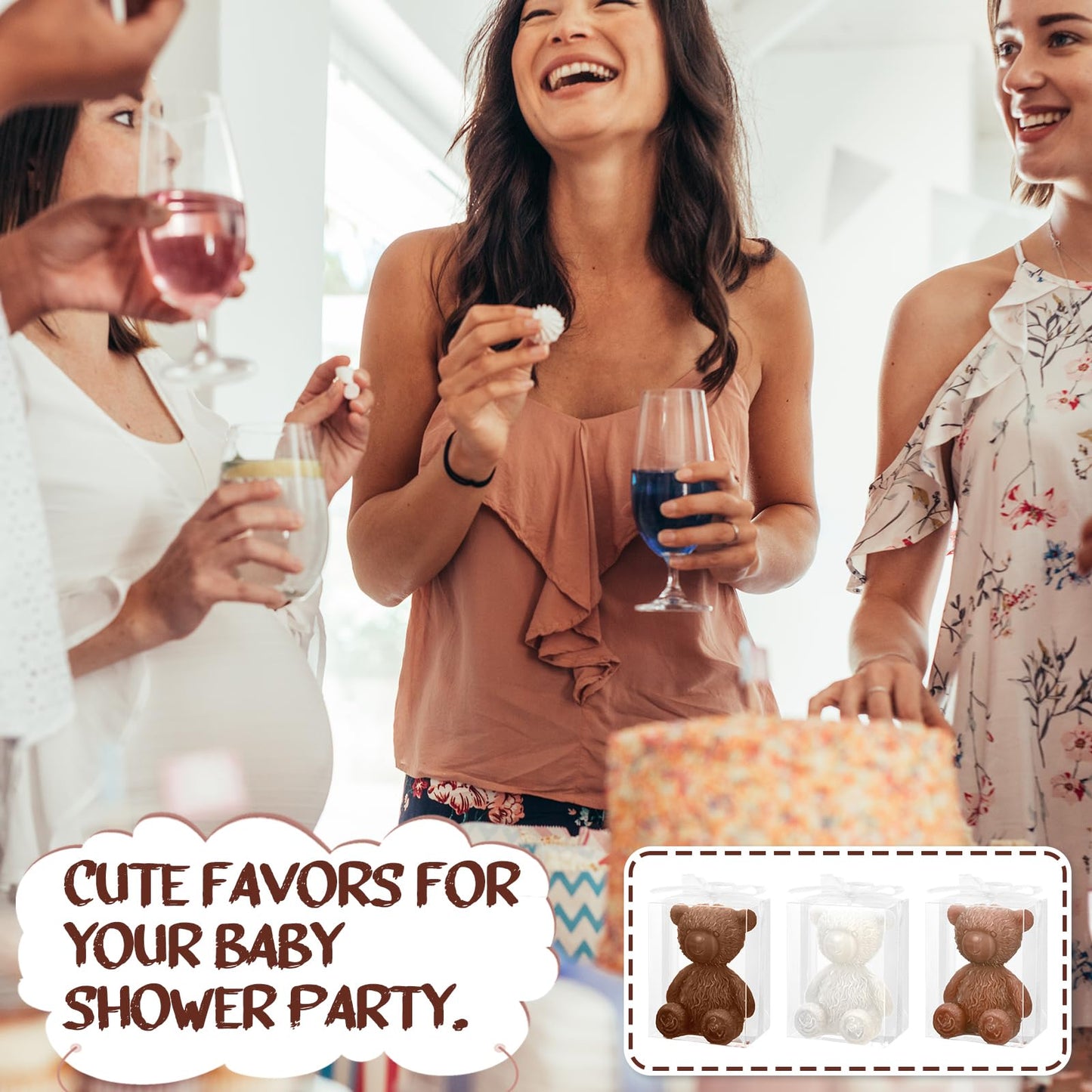 Threlaco 30 Sets Baby Shower Favor for Guests Large Bear Shaped Candles Bulk 2.95 x 2.36 Inch Bear Candles with Thank You Cards White Ribbons Clear PVC Boxes for Boys Girls Gender Reveal(Brown Series)