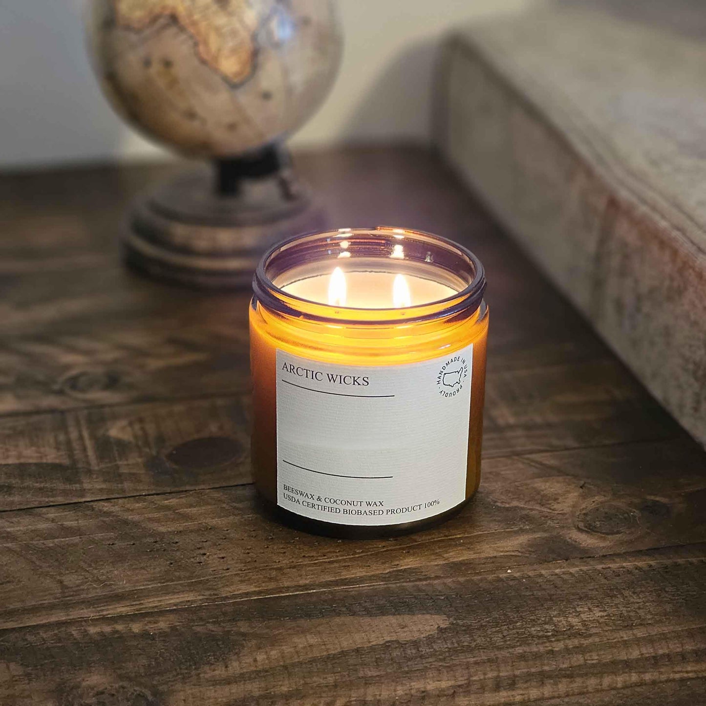 Arctic Wicks Handcrafted Candles | Non Toxic Coconut Beeswax Candles 16oz Double Wick | 100% USDA Certified Biobased, Handmade, Premium Waxes, Non-Toxic (Christmas Spirit, 16oz Amber Jar)