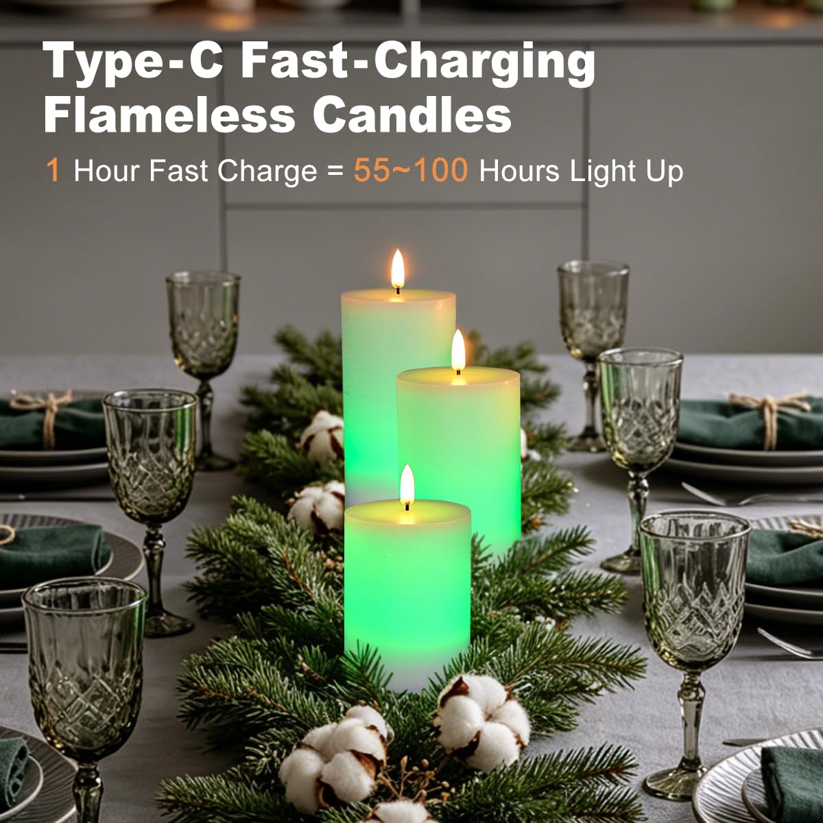 LEDHOLYT Rechargeable Flameless Candles, RGB Color Changing Realistic Flickering Flameless Candles with Remote & Timer, Set of 3