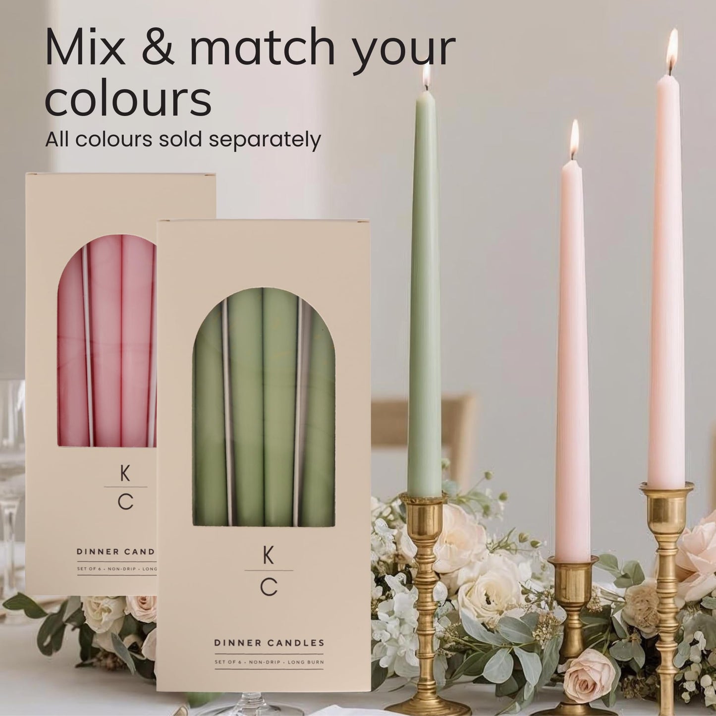 Tapered Dinner Candles - Soy & Paraffin Blend, Dinner Candles with Long-Lasting 7-Hour Burn for Stylish Homes - Candle in Curated Colors Ideal Gift for Hosts, Brides & Event Planners-Sage