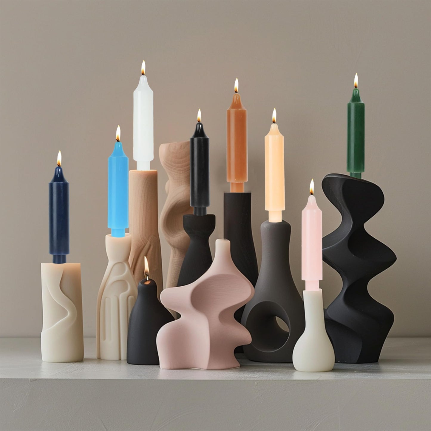 LPUSA Candlesticks Short Taper Candle Brown Candle Sticks Dripless Tapered Candles for Christmas Home Decor 6 inch Set of 4,Gradient Brown