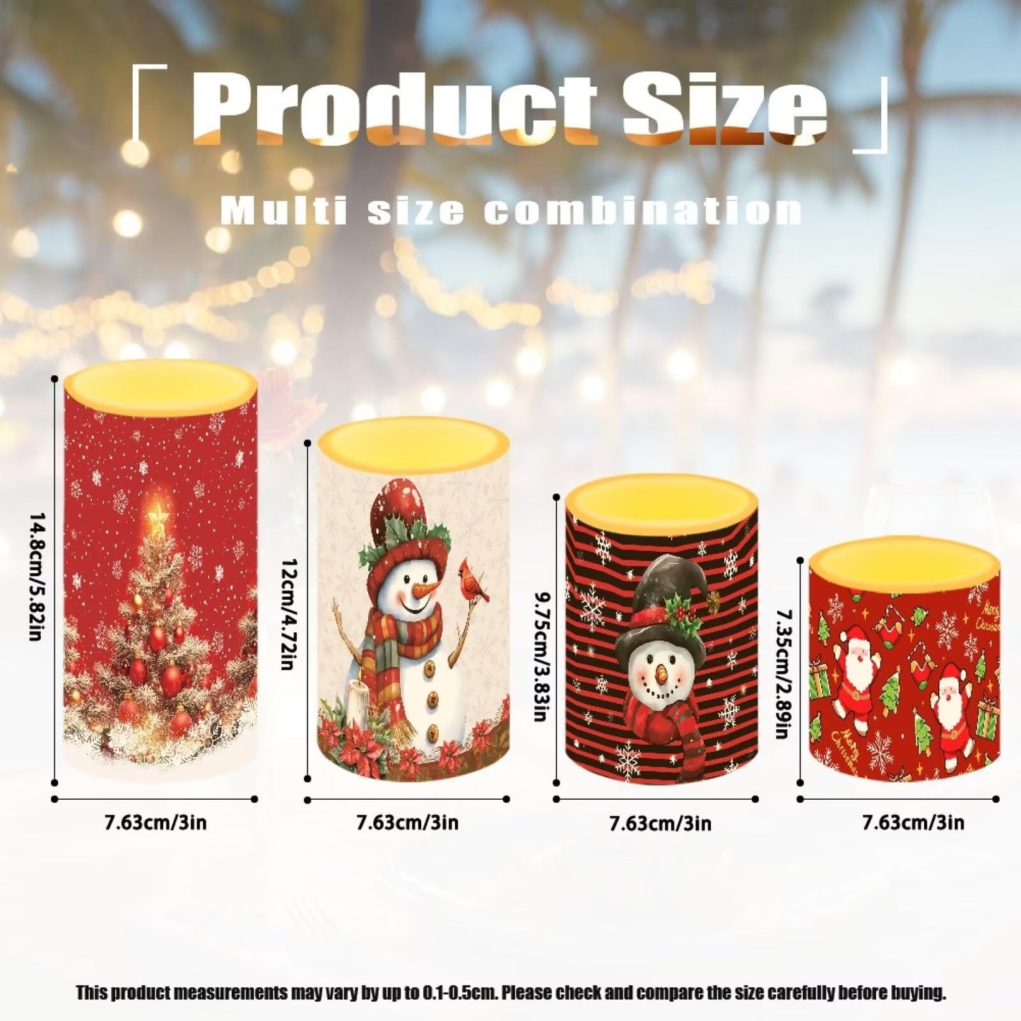 NEITLGEN Christmas Theme Flameless Candles with Timer Remote, Flickering Battery Operated LED Pillar Candles Set of 4 Holiday Decoration