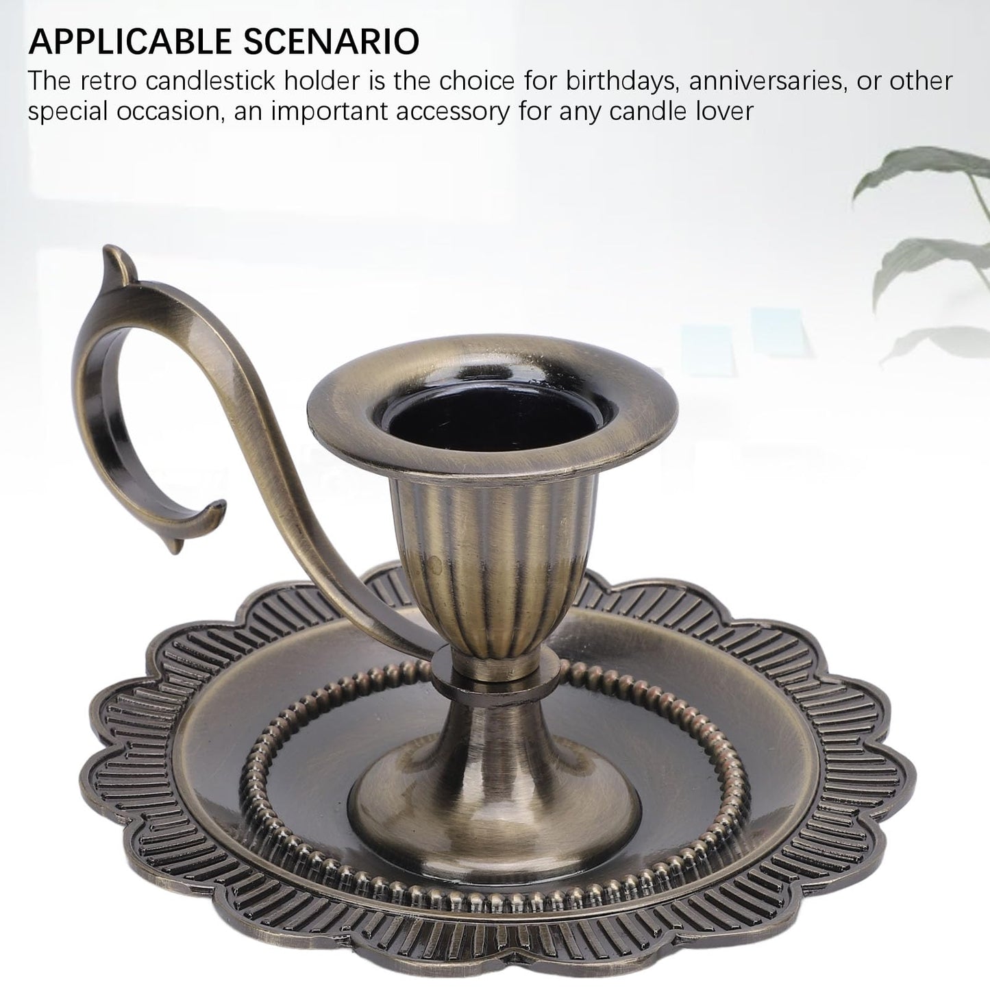 Retro Candlestick Holder, Handheld Table Candlelight Stand with Flat Base, for Romantic Dinners, Home Decoration, Fireplaces (Antique Bronze)