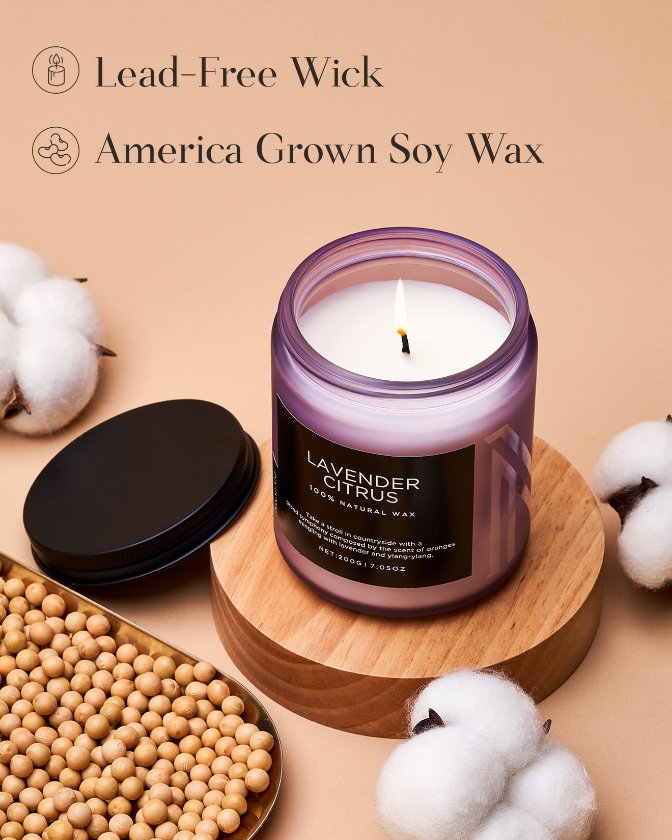 M&SENSE Lavender Citrus Scented Candles, 7.05oz Organic Soy Wax, 50 Hours Clean Burn, Non Toxic Candles for Home, Stress Relief Aromatherapy for Spa Housewarming Gift for Women Men