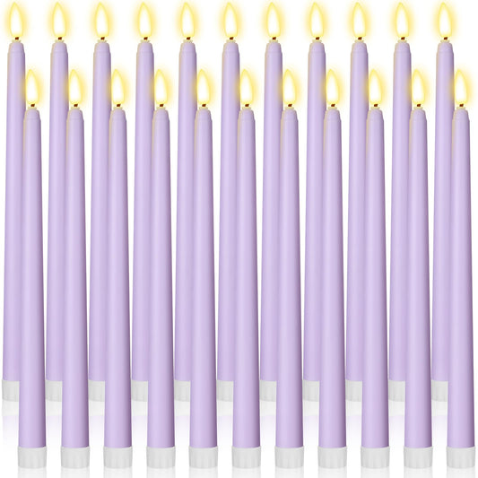 Macarrie 24 Packs Flameless Taper Candles Battery Operated Fake 11 Inch Long Candlelight LED Flameless Candlesticks Flickering Tapered for Spring Summer Wedding(Lavender Purple)