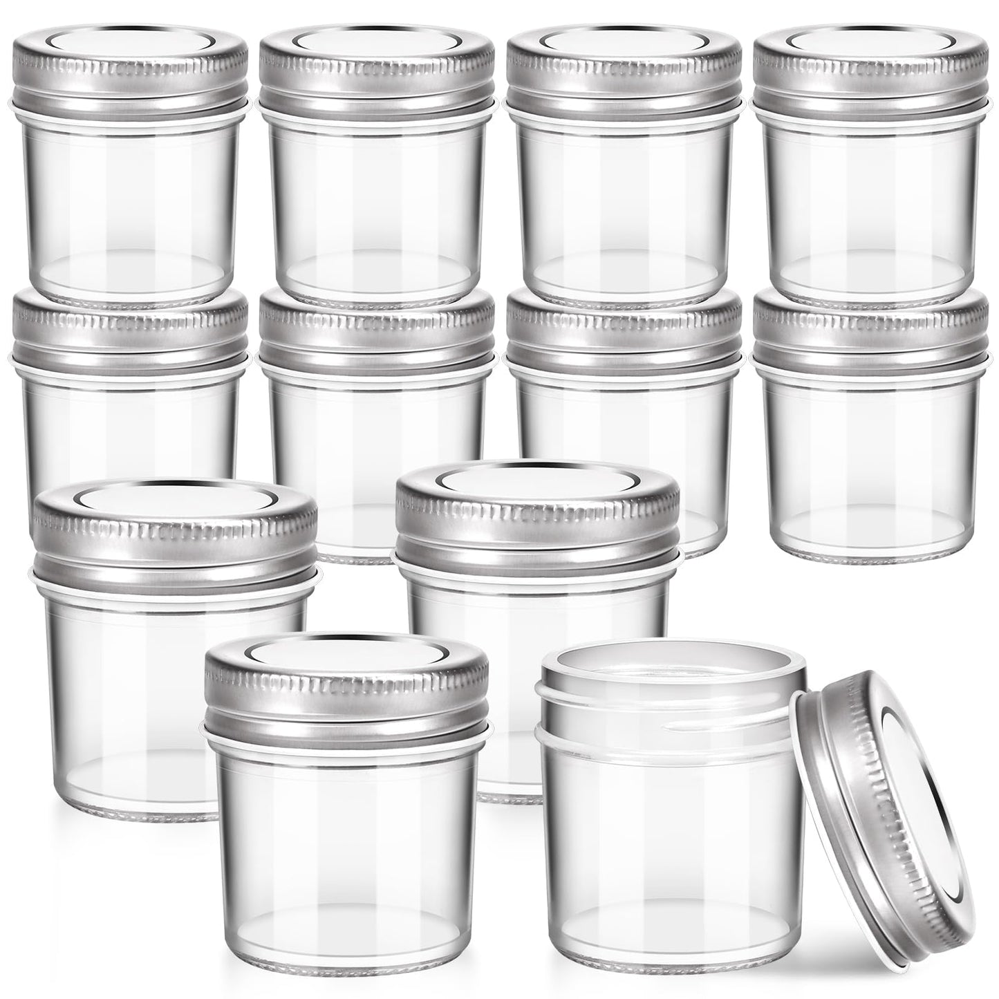 CZWESTC 2 oz Mini Marson Jar - Set of 12, Small Glass Jars with Leak-Proof Sliver Lids, Round Little Canning Jars for Storing Jam, Honey, Spice, Candle, Candy 2oz, 12pcs