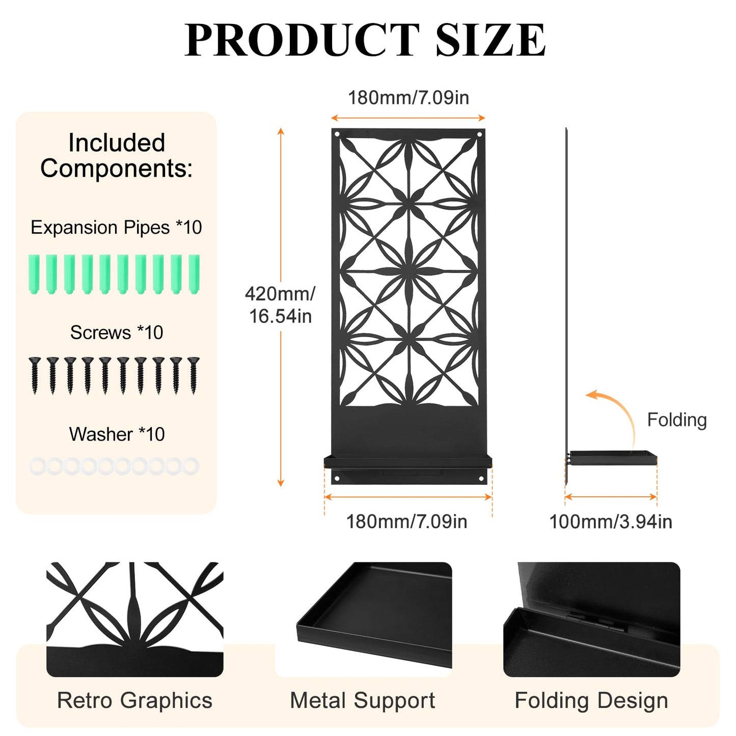 Doodlream 2 Pack Candle Wall Sconces, Retro Black Metal Wall Candle Holders, Foldable Floating Shelves with Rectangle Floral Geometric Back, Farmhouse Wall Decor for Entryway Living Room Bedroom