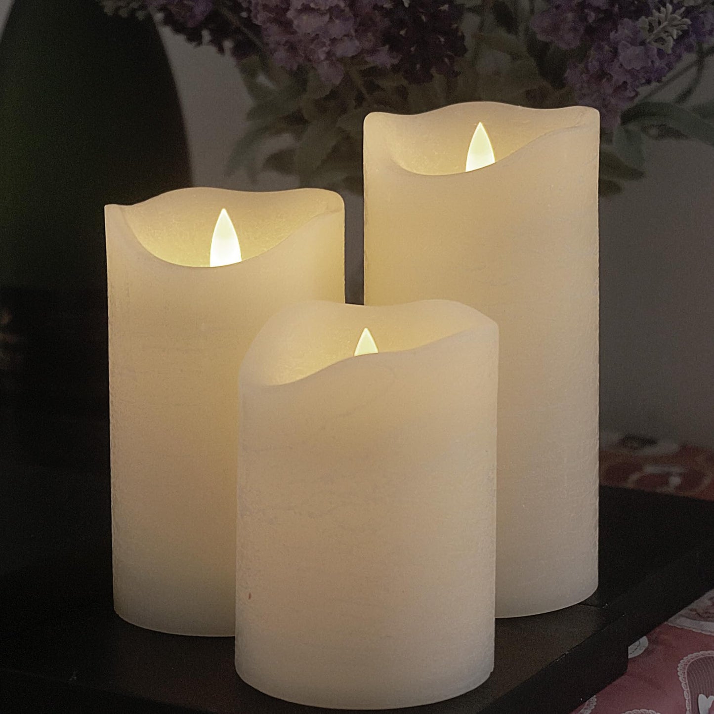 EZiKitchen Flameless Candles Flickering Set of 3 (D 3’’ x H 4’’ 5’’ 6’’) Real Wax Battery Operated LED Candle with Timer Home Decorative Pillar Lights,Wedding Party Events Decor,White