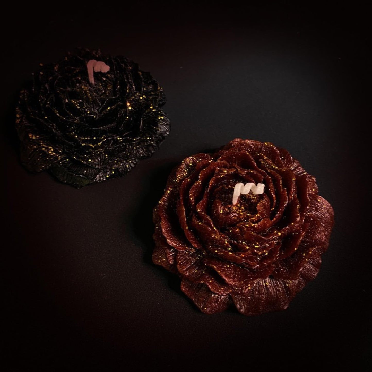 2 Pcs Gilded Candles for Wax Play Low Heat, Low Temperature Body Safe Drip Peony Candles, Romantic Massage Soy Rose Candles Couple (2, Gilded Black Peony)