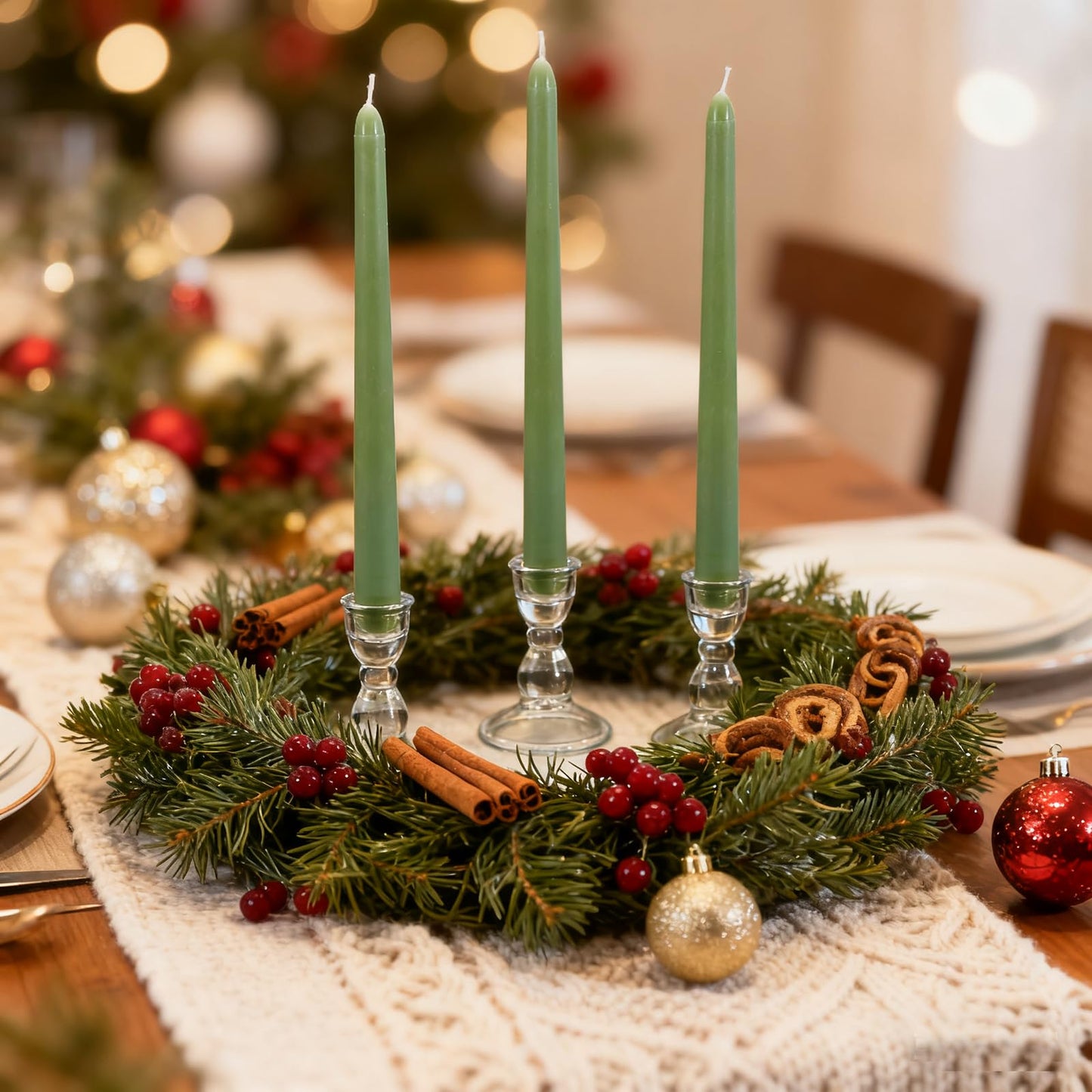 Glass Candle Holder for Taper Candles, Clear Decorative Candle Sticks Holders Set of 6 for Christmas Decor and Thanksgiving Wedding Dining Party Table Decorations (Exclude Candles)