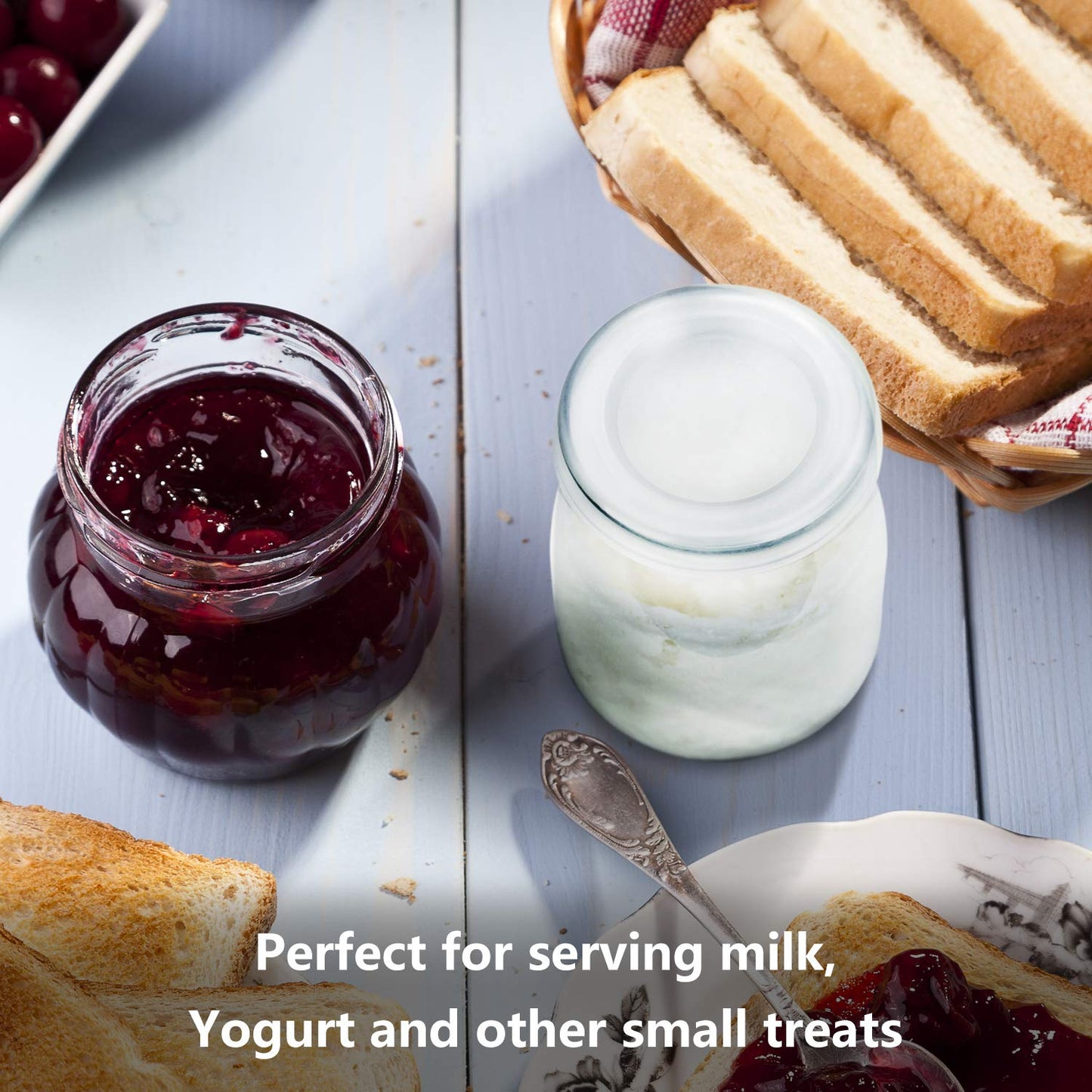 Encheng Glass Yogurt Container With Lids, 7 oz Clear Glass Jars With Lids(PE),Replacement Glass Pudding Yogurt Jars With Twine n Tag For Milk,Jams,Jelly,Mousse,Dishwaresafe 40 Pack
