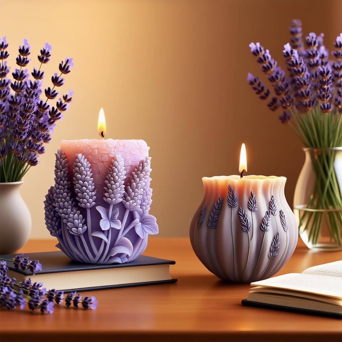 2 Pack Elegant Lavender Embossed Candle Molds, 3D Flower Pillar Silicone Candle Mold, Resin Casting Silicone Mold for Home Decor, Soap & Candle Making Craft Mold